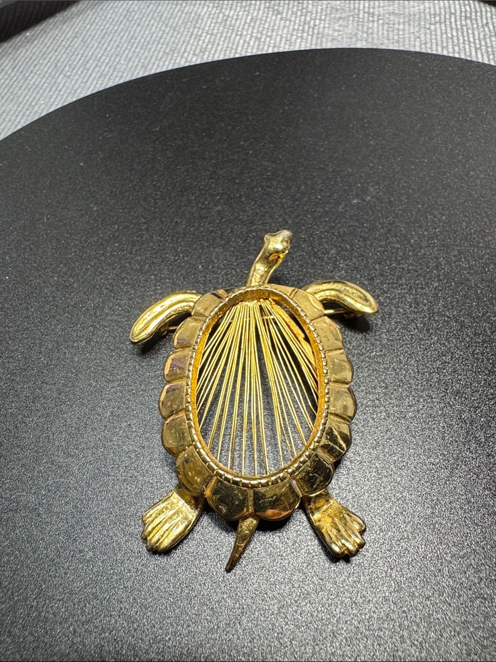 VTG Source Unknown Gold Tone Turtle Brooch with Radiant Wire Inset
